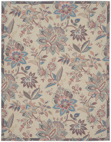 8' X 10' Beige Floral Distressed Washable Area Rug