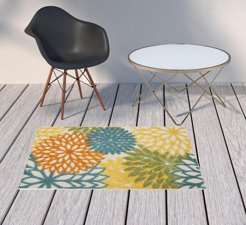 3' X 4' Blue And Yellow Indoor Outdoor Area Rug