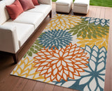 4' X 6' Blue And Yellow Indoor Outdoor Area Rug
