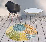4' Blue And Yellow Round Indoor Outdoor Area Rug
