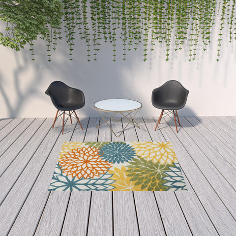 5' X 7' Blue And Yellow Indoor Outdoor Area Rug