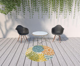 5' X 5' Blue And Yellow Round Indoor Outdoor Area Rug