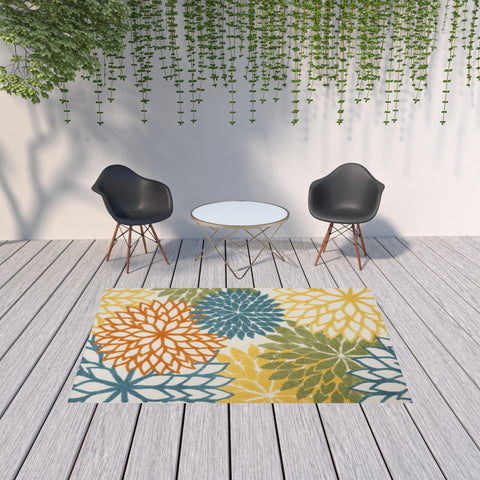 6' X 9' Blue And Yellow Indoor Outdoor Area Rug