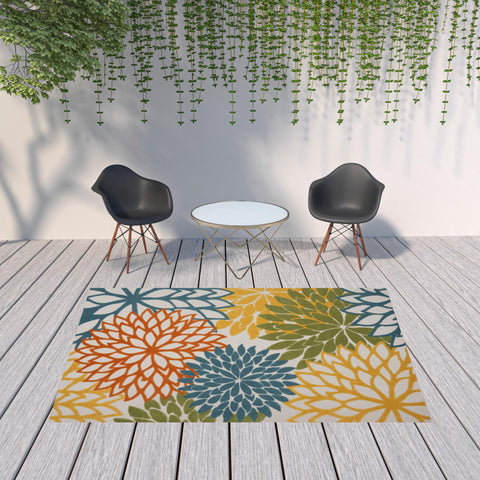 7' X 10' Blue And Yellow Indoor Outdoor Area Rug