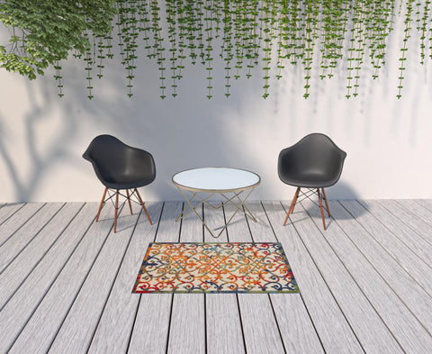3' X 5' Blue And Orange Indoor Outdoor Area Rug