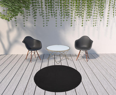 6' X 6' Black Round Indoor Outdoor Area Rug
