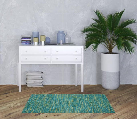3' X 5' Blue And Green Indoor Outdoor Area Rug