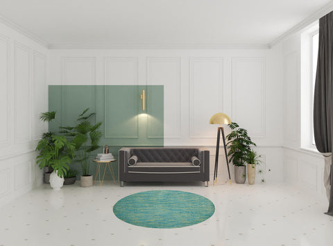 6' X 6' Blue And Green Round Indoor Outdoor Area Rug