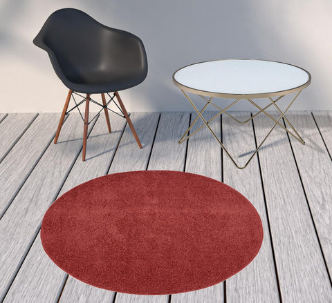 4' Brick Red Round Indoor Outdoor Area Rug
