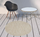 4' Beige And Ivory Round Indoor Outdoor Area Rug