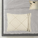 Ivory Geometric King Kantha Stitch Quilt With Shams