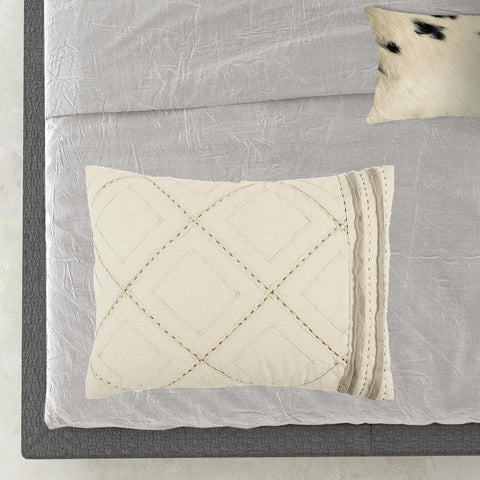 Ivory Geometric King Kantha Stitch Quilt With Shams