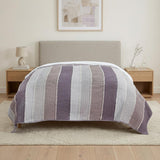92" X 106" Cream Gray And Pale Purple Striped Cotton Quilt