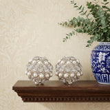 Set of Two Silver and Clear Faux Crystal and Pearl Decorative Orbs