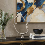 12" Black and Silver Marble and Aluminum Tabletop Sculpture