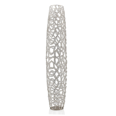 47" Silver Oval Crystal Glass Floor Vase With Faux Crystals