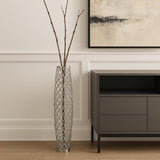 40" Silver Oval Crystal Glass Floor Vase With Faux Crystals