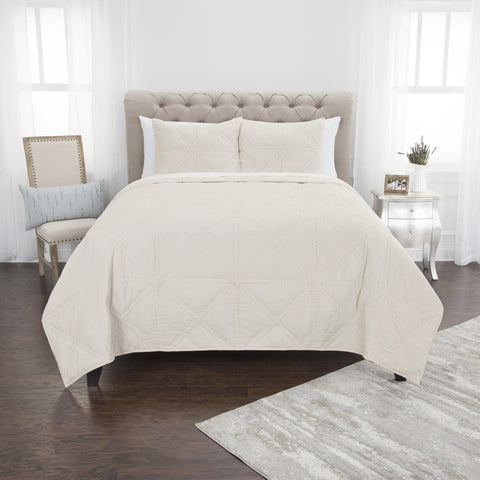 Set of Two Ivory Geometric Twin Extra Long Quilt