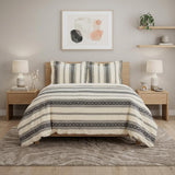 Black And Ivory Queen Cotton Washable Polyester Duvet Cover Set With Two Shams