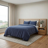 Indigo Queen Cotton Washable Polyester Duvet Cover Set With Two Shams
