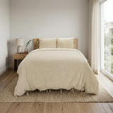 Natural Queen Cotton Washable Polyester Duvet Cover Set With Two Shams
