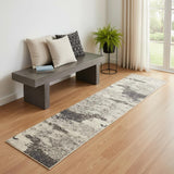 2' X 6' Ivory And Grey Abstract Power Loom Non Skid Runner Rug