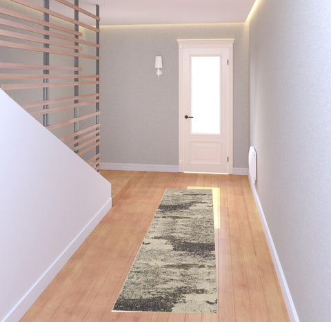 2' X 8' Ivory And Grey Abstract Power Loom Non Skid Runner Rug