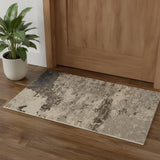 3' X 5' Ivory And Grey Abstract Power Loom Non Skid Area Rug