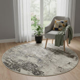 5' X 5' Ivory And Grey Round Abstract Power Loom Non Skid Area Rug