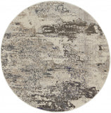5' X 5' Ivory And Grey Round Abstract Power Loom Non Skid Area Rug