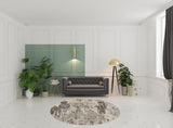 8' X 8' Ivory And Grey Round Abstract Power Loom Non Skid Area Rug