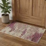 2' X 4' Ivory And Pink Abstract Power Loom Non Skid Area Rug