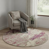 4' X 4' Ivory And Pink Round Abstract Power Loom Non Skid Area Rug