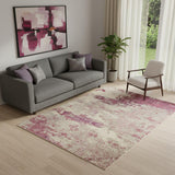 5' X 7' Ivory And Pink Abstract Power Loom Non Skid Area Rug