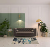 4' X 6' Ivory And Teal Blue Abstract Power Loom Non Skid Area Rug