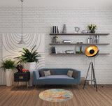 4' Blue And Ivory Abstract Round Rug