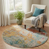 5' X 5' Sealife Round Abstract Power Loom Non Skid Area Rug