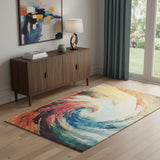4' X 6' Wave Abstract Power Loom Non Skid Area Rug