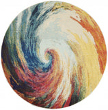 5' Yellow And Ivory Abstract Round Rug