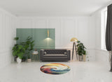 5' Yellow And Ivory Abstract Round Rug