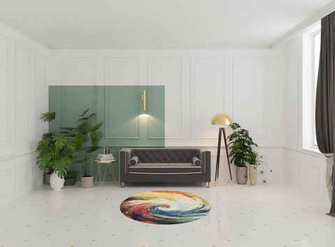 5' Yellow And Ivory Abstract Round Rug