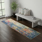 2' X 6' Blue And Yellow Abstract Power Loom Non Skid Area Rug