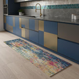 2' X 8' Blue And Yellow Abstract Power Loom Non Skid Runner Rug