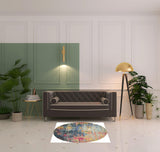 4' Blue And Yellow Abstract Round Rug