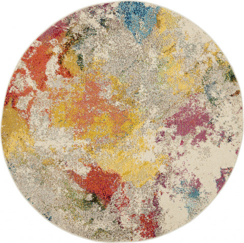 4' Ivory Abstract Round Rug