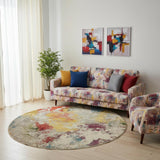 8' X 8' Ivory Round Abstract Power Loom Non Skid Area Rug