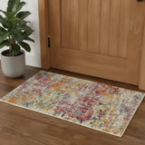 2' X 4' Pink Abstract Power Loom Distressed Non Skid Area Rug
