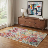 4' X 6' Pink Abstract Power Loom Distressed Non Skid Area Rug