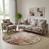 8' X 8' Pink Round Abstract Power Loom Distressed Non Skid Area Rug