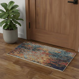2' X 4' Rust And Blue Abstract Power Loom Non Skid Area Rug